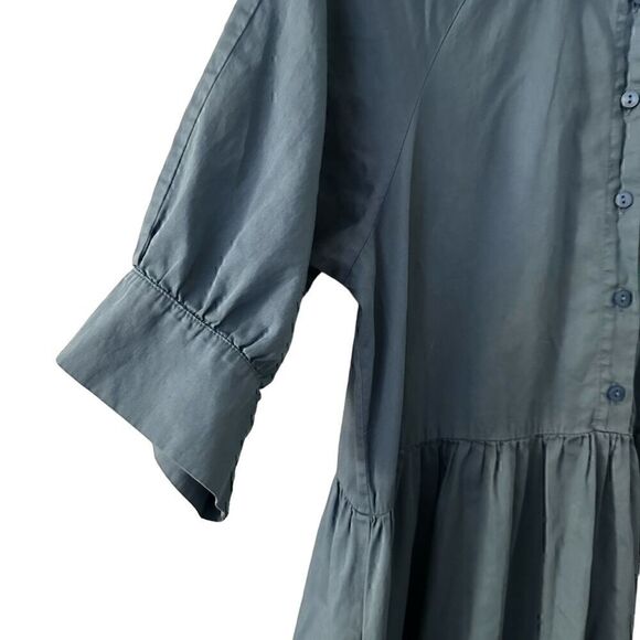 Ali Golden Blue Cotton Button Up Short Sleeve Tiered Ruffled Maxi Dress Size S - Picture 9 of 11